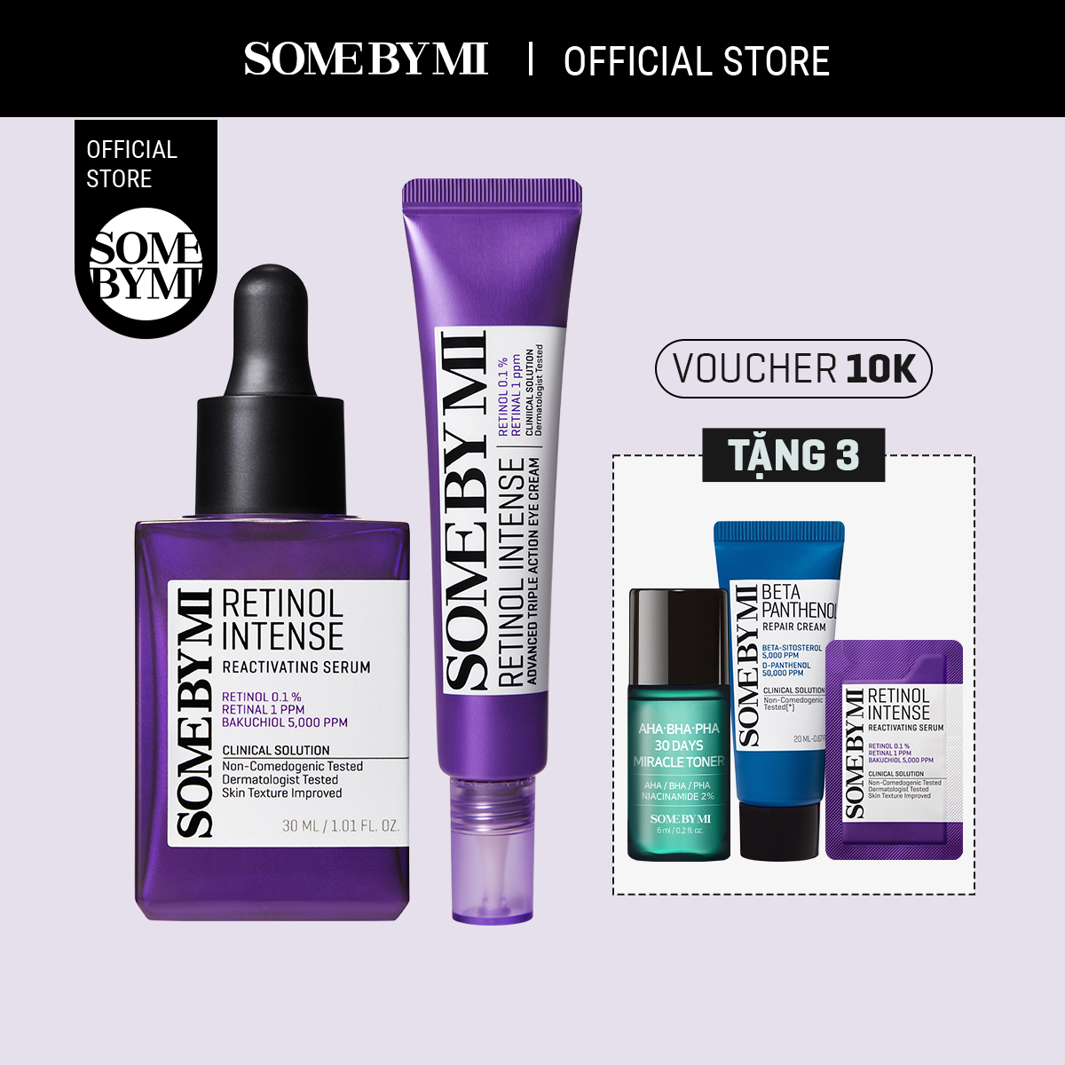 Combo chống lão hóa Tinh chất Some By Mi Retinol Intense Reactivating Serum 30ml và Kem dưỡng mắt Some By Mi Retinol Intense Advanced Triple Action Eye Cream 30ml