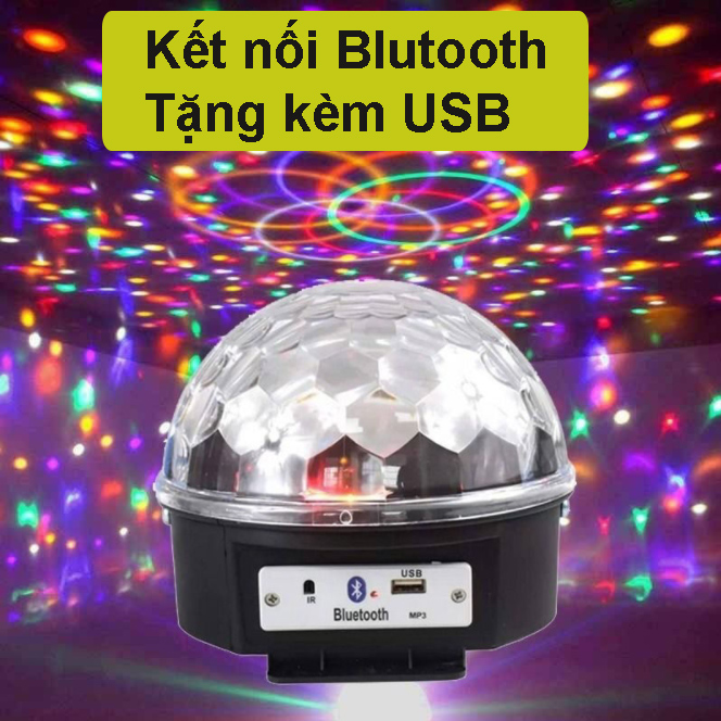 Đèn LED xoay vũ trường 7 màu cảm ứng âm thanh Blutooth có USB và remote, Đèn LED nháy theo nhạc