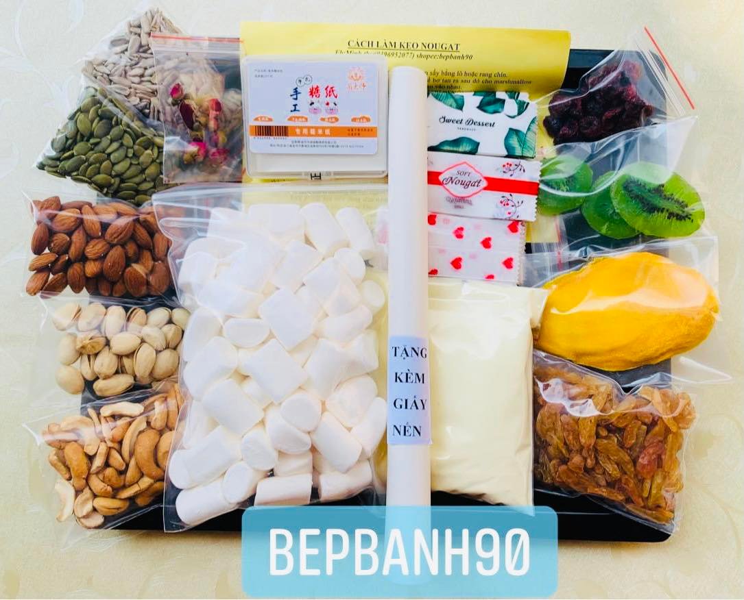 SET NGUYÊN LIỆU LÀM KẸO NOUGAT-KẸO HẠNH PHÚC Tặng kèm tờ công thức siêu chuẩn