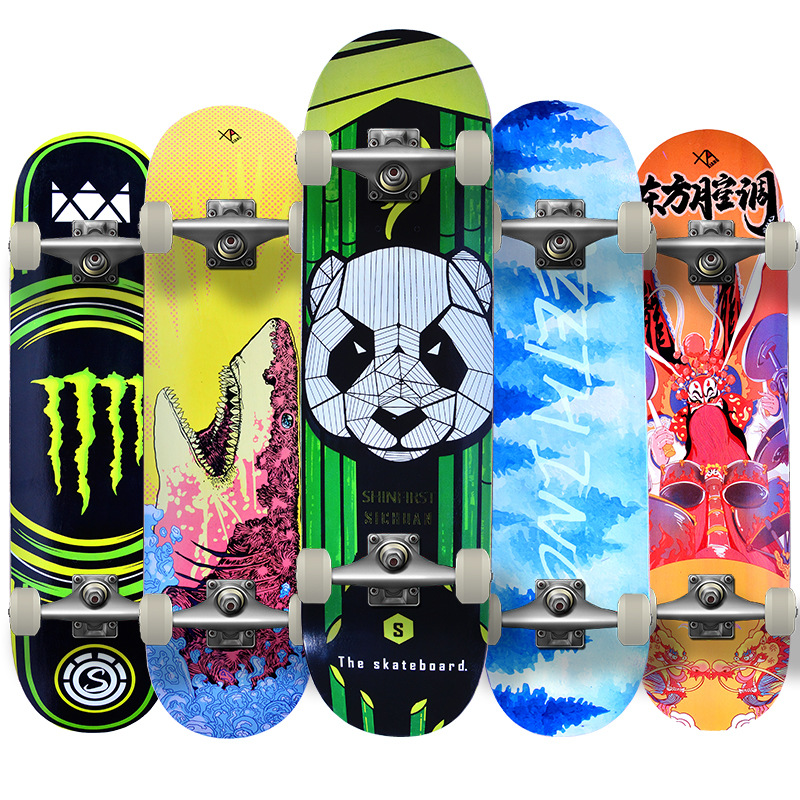 Skateboard 80*20cm Complete skateboards for Kids Youths Teens Beginners and Adults Double Kick Concave Popular Pattern