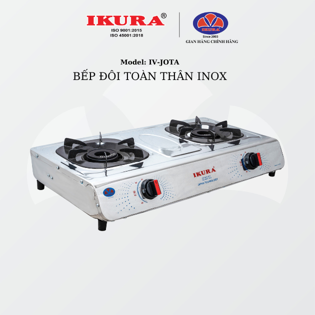 Bếp Gas Đôi Toàn Thân Inox - Bếp Gas Đôi Inox IKURA - 2 Vòng lửa xanh mạnh tiết kiệm gas