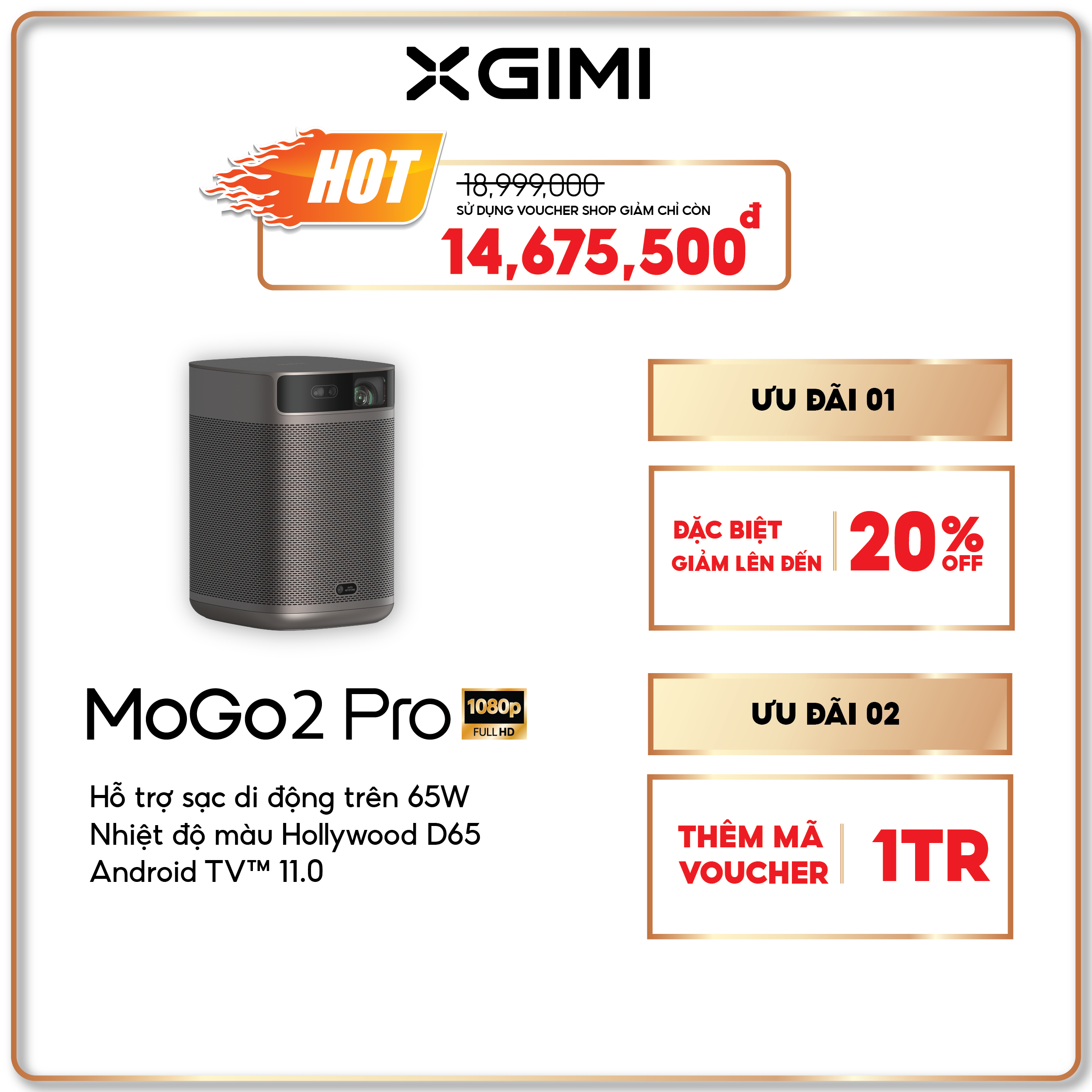 Máy chiếu thông minh Android XGIMI Mogo 2 pro