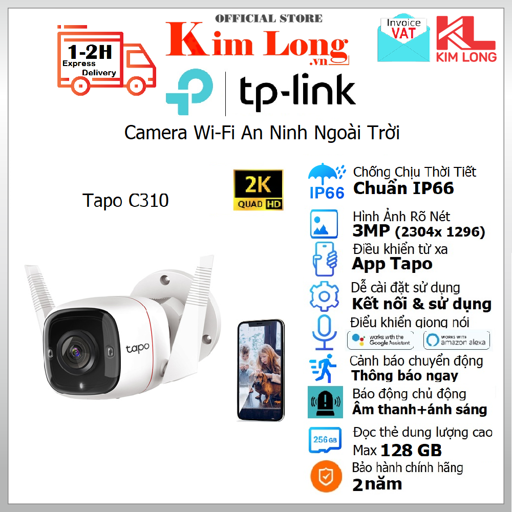 Camera TP-Link Tapo C310 IP giám sát ngoài trời độ phân giải 3MP , âm thanh 2 chiều, phát hiện chuyển động
