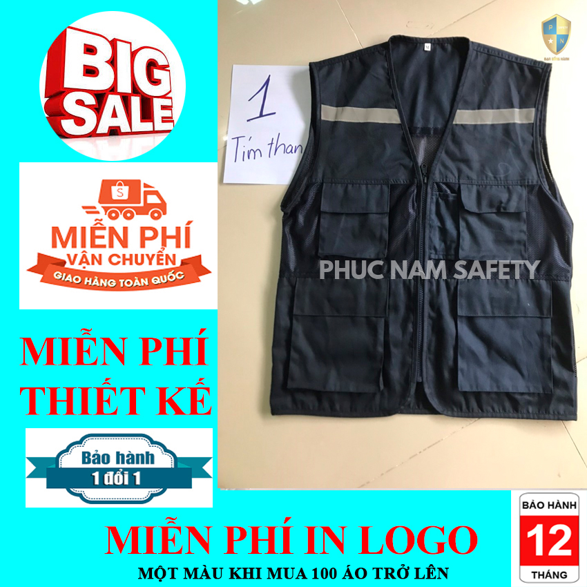 Áo ghi lê phản quang màu tím than, đồng phục kỹ sư, đồng phục công ty, bảo hộ lao động Phúc Nam