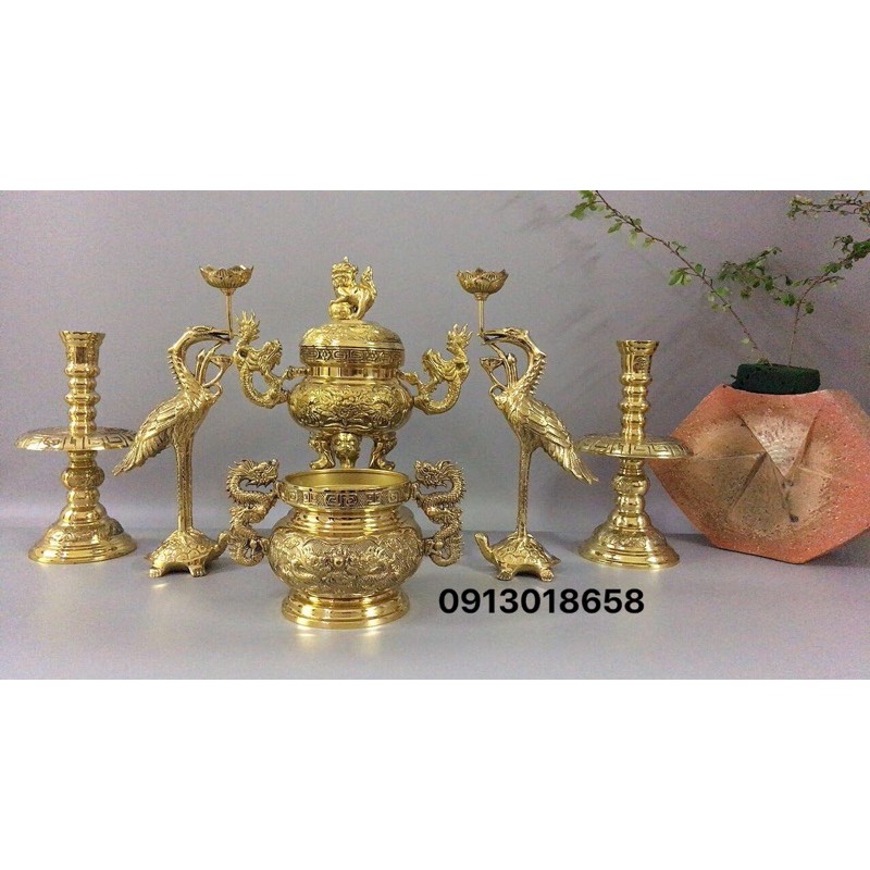 Đỉnh thờ lư thờ bằng đồng cao 25cm, combo bộ thờ cao cấp.