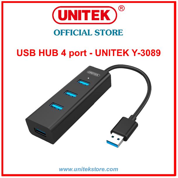 Hub USB  Hub Chia USB 4 Cổng Chuẩn 3.0 UNITEK Y-3089-Hỗ trợ truyền data đến 5Gbps- Chính Hãng UNITEK Phân Phối- Bảo Hành 1 Năm