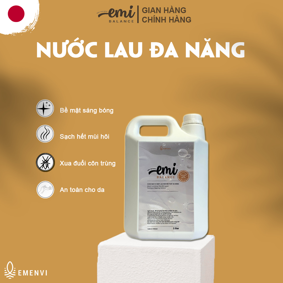 Nước lau bề mặt đa năng EMi Balance vệ sinh nội thất bàn ăn ghế da túi da tủ lạnh giúp làm sạch khử mùi nhanh mềm da 5l