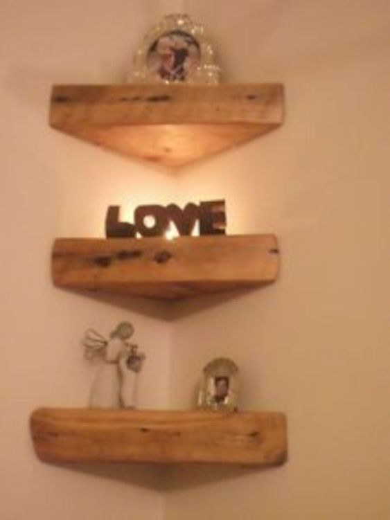 set 3 kệ treo tường góc vuông 90 hình tam giác cân gỗ thông tự nhiên