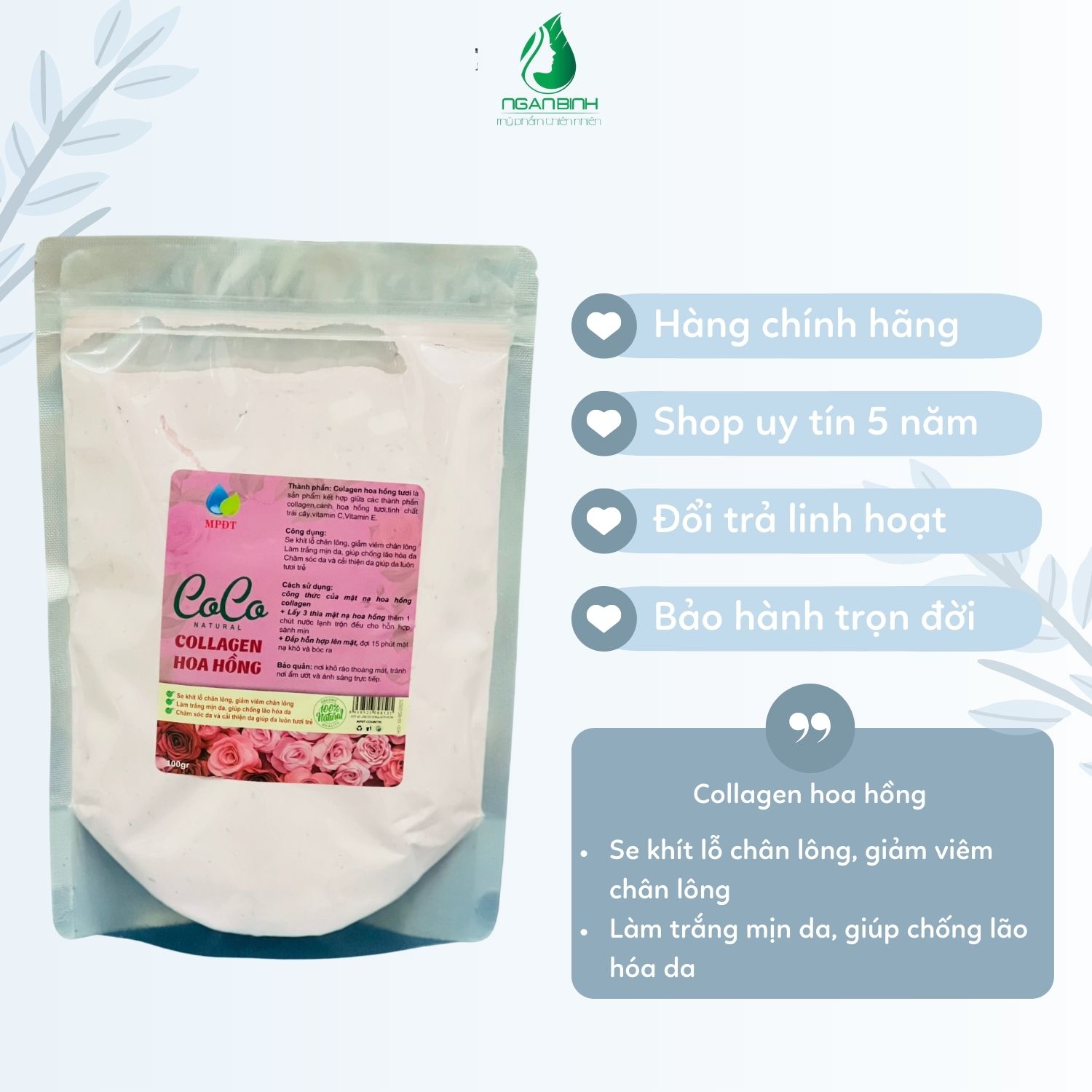 1kg Mặt nạ hoa hồng collagen làm trắng da, căng bóng và dưỡng ẩm cho làn da