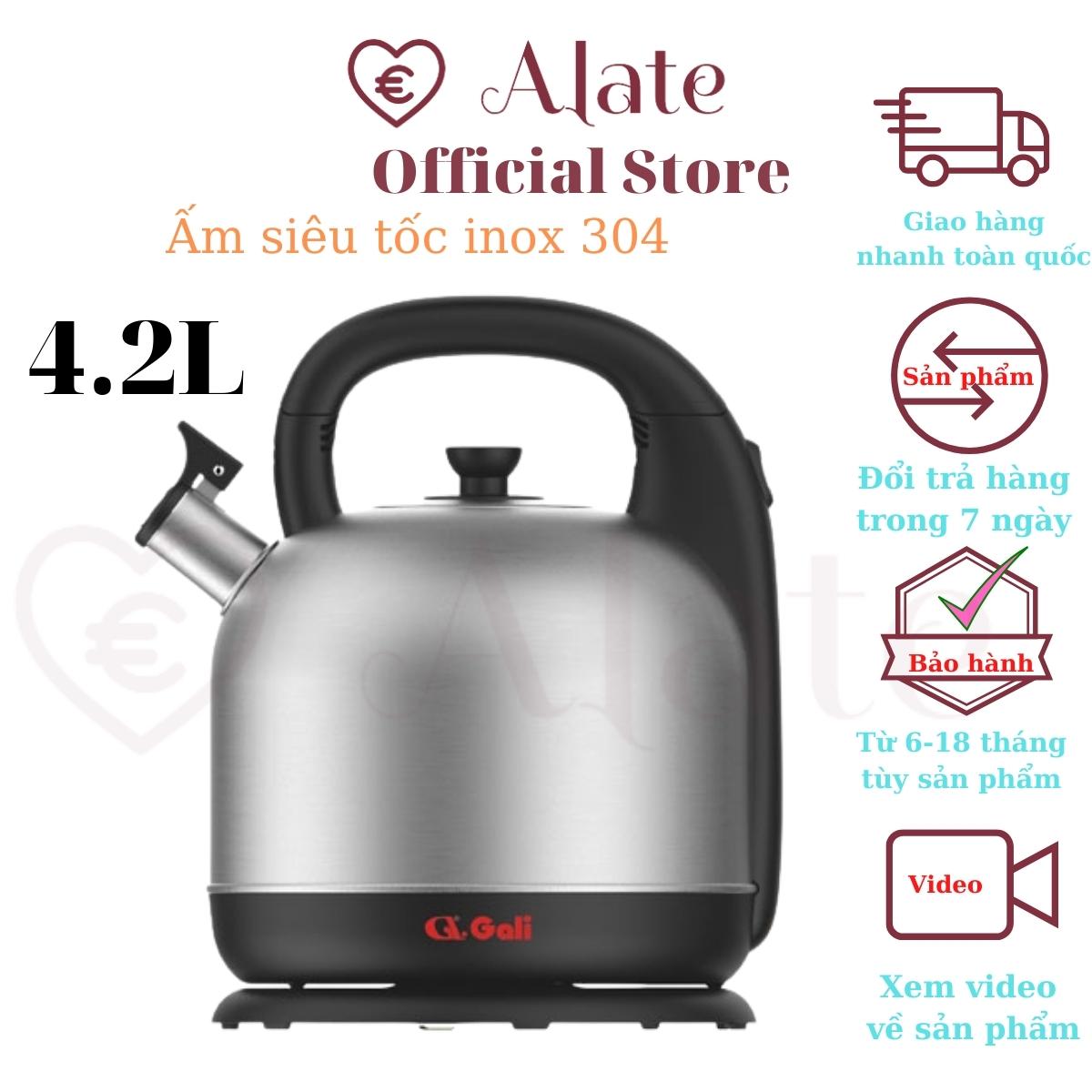 Ấm đun nước siêu tốc Gali 2000w bình 4.2 lít inox 304 không phôi nhiễm, đạt chất lượng hàng nhập khẩu tem hợp quy CR bảo hành 12 tháng chính hãng Alate store