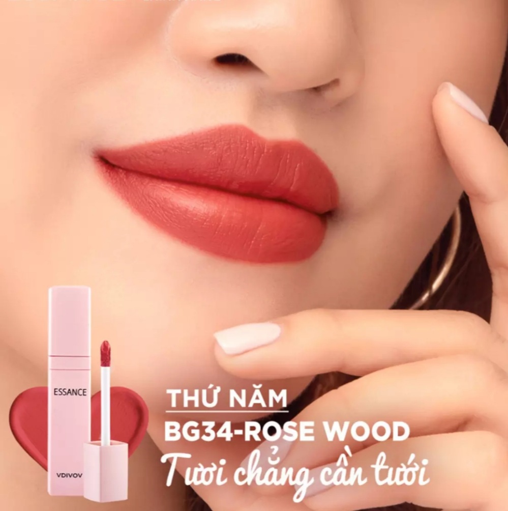 Son kem mịn mượt chuẩn màu Essance Rose Wood Soft Lip Liquid 3g BG34
