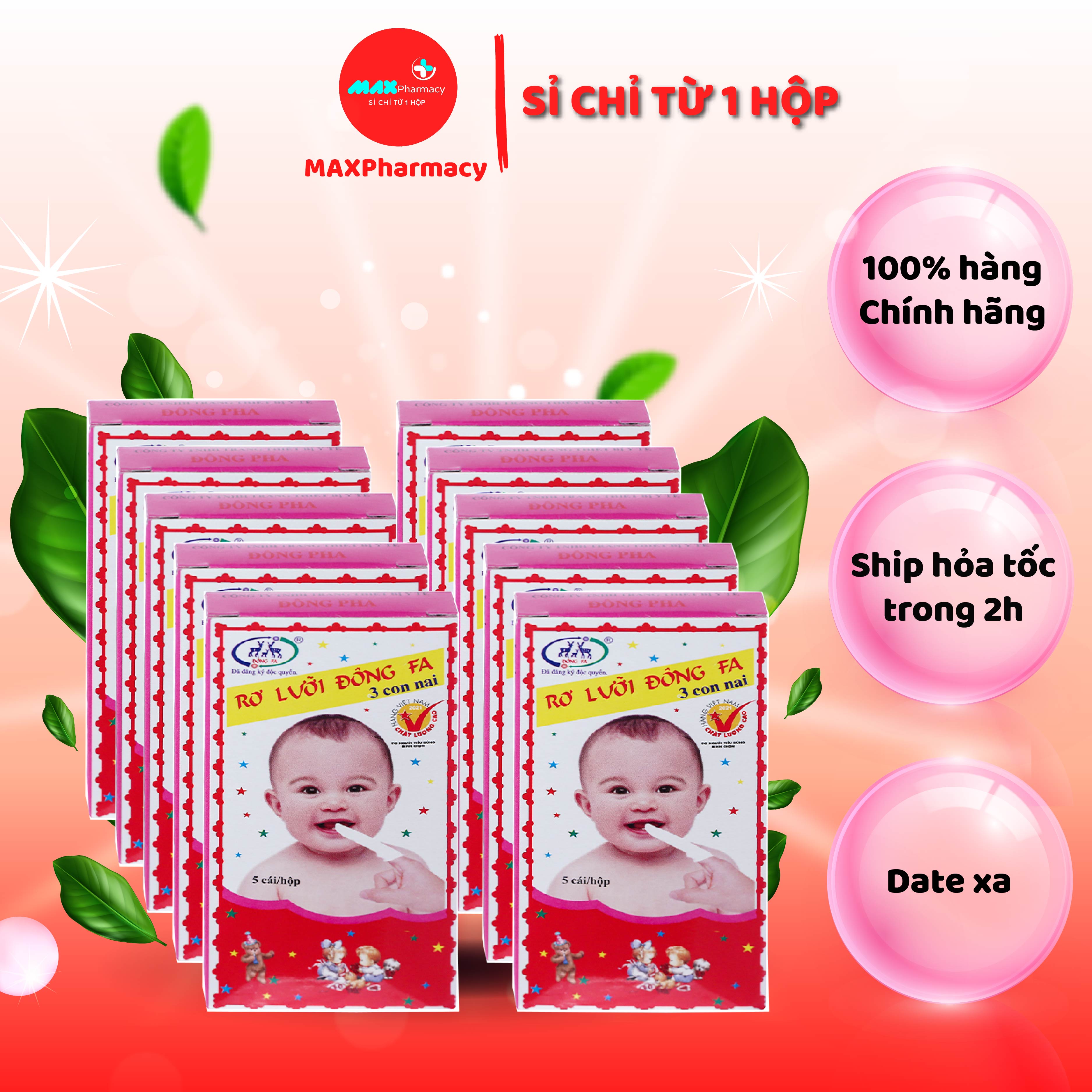 Lốc 10 hộp gạc rơ lưỡi đông pha làm sạch lưỡi cho bé - maxpharmacy
