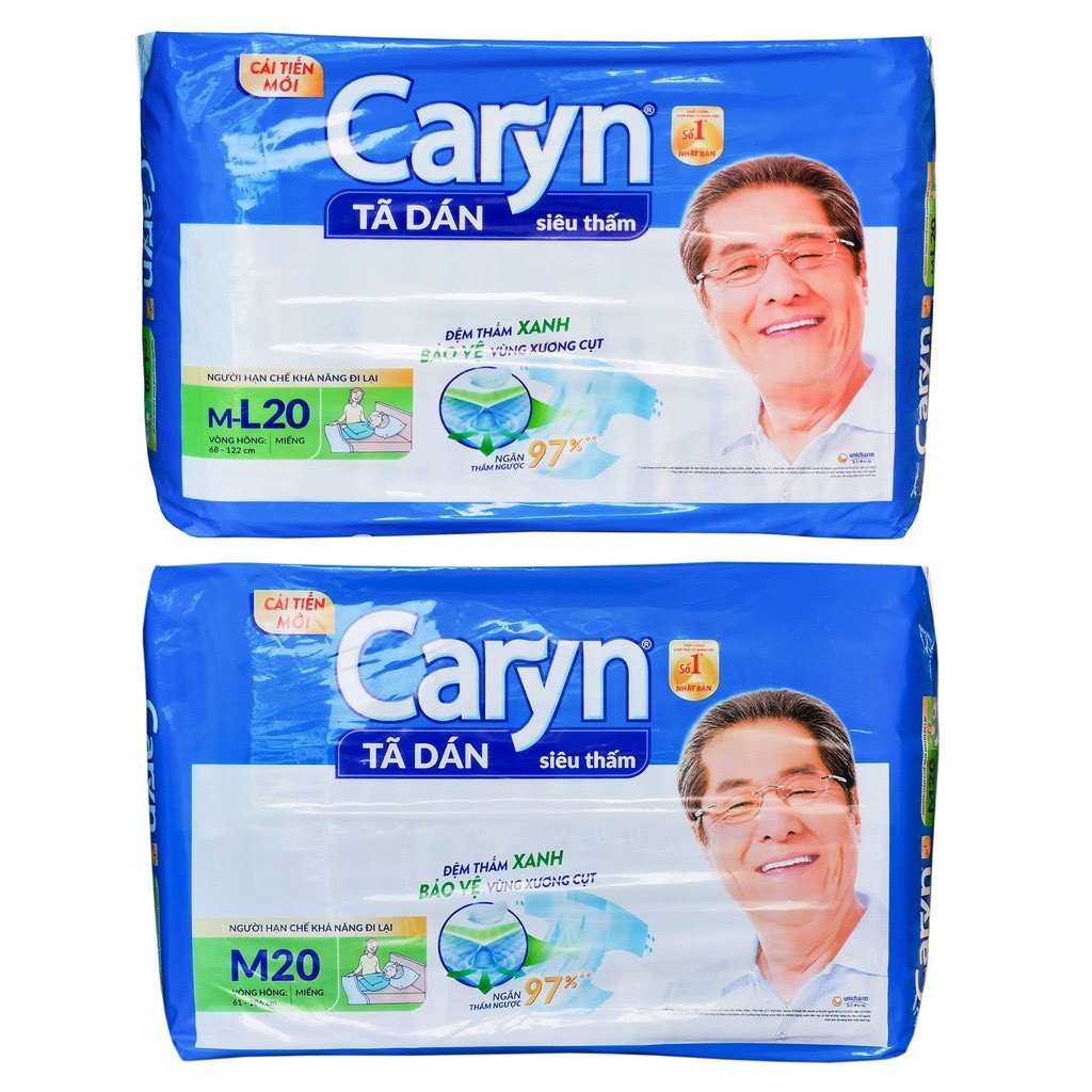 Tã bỉm dán người lớn caryn siêu thấm size m20/m-l20/xl20 - dành cho người hạn chế khả năng đi lại