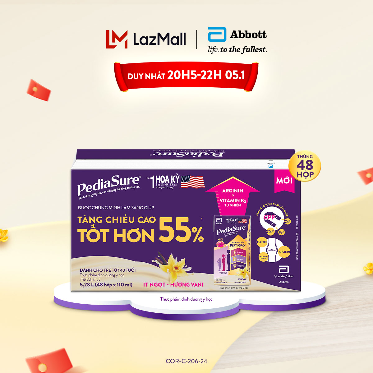 [CHỈ TỪ 20H 5.1 GIÁ TỐT- SĂN NGAY-SLCH] Thùng 48 hộp sữa nước PediaSure 110ml hương Vani [bao bì thay đổi theo từng đợt nhập hàng]