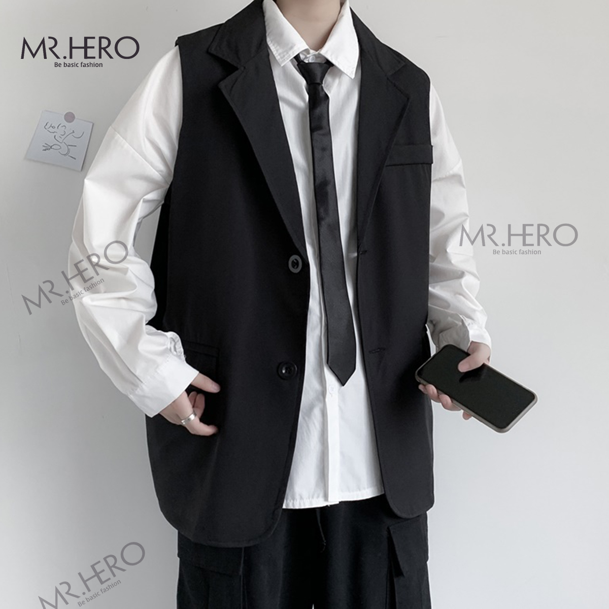 [Mẫu độc] Áo Gile Blazer Unisex, Áo Vest Ghi Lê Khoác Hè Nam Nữ, Không Tay Form Rộng GL01 Phong Cách Hàn Quốc MR HERO