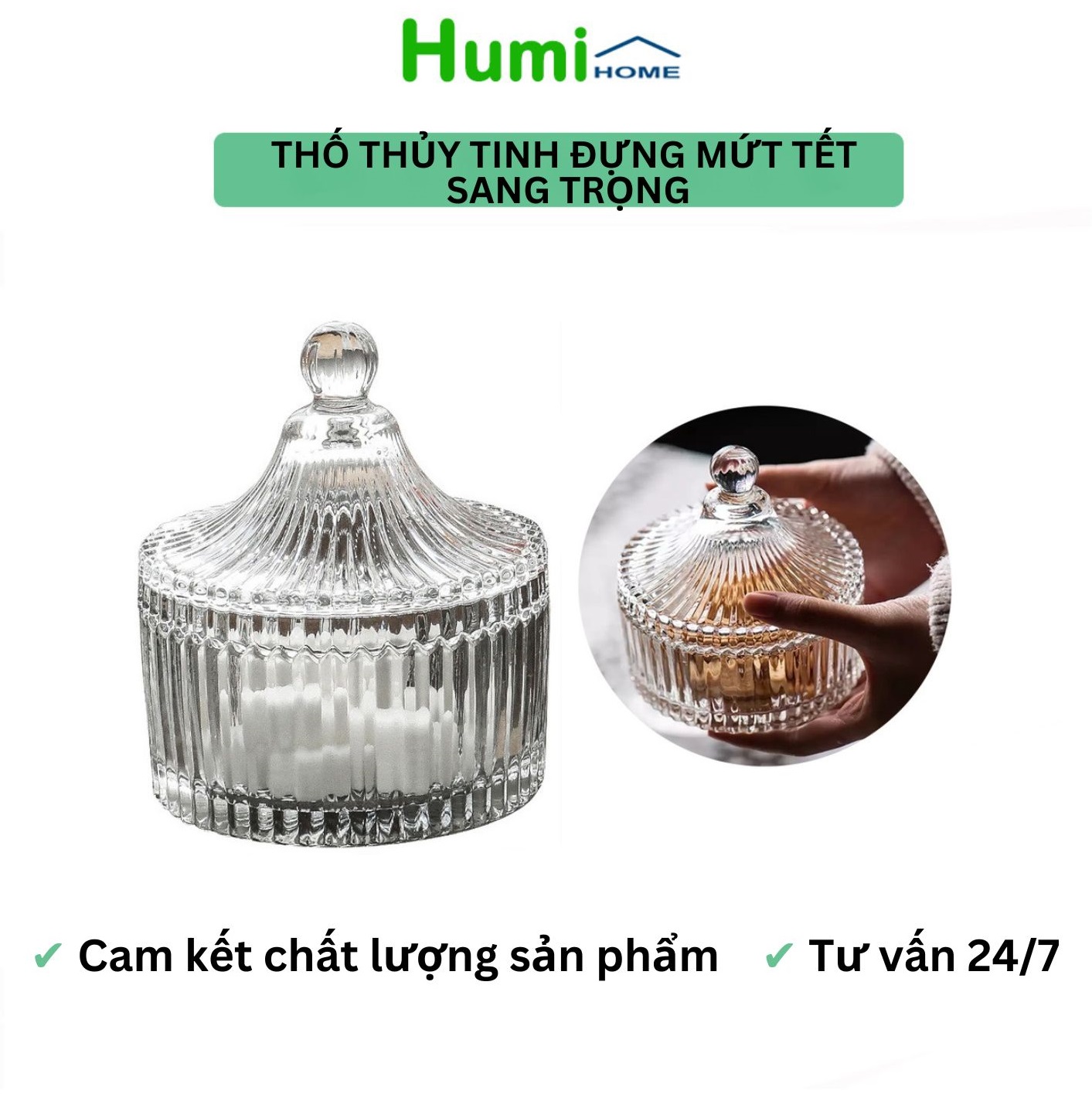 Thố thủy tinh cao cấp chịu lực đựng đựng mứt, bánh kẹo vân kim cương, thố mứt thuỷ tinh pha lê sang trọng