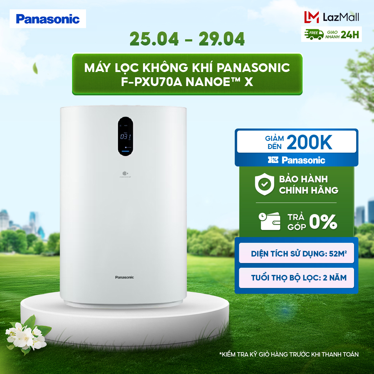 Máy lọc không khí Panasonic F-PXU70A nanoe™ X - Bộ lọc HEPA và Chức năng khử Formaldehyde - Hàng chính hãng
