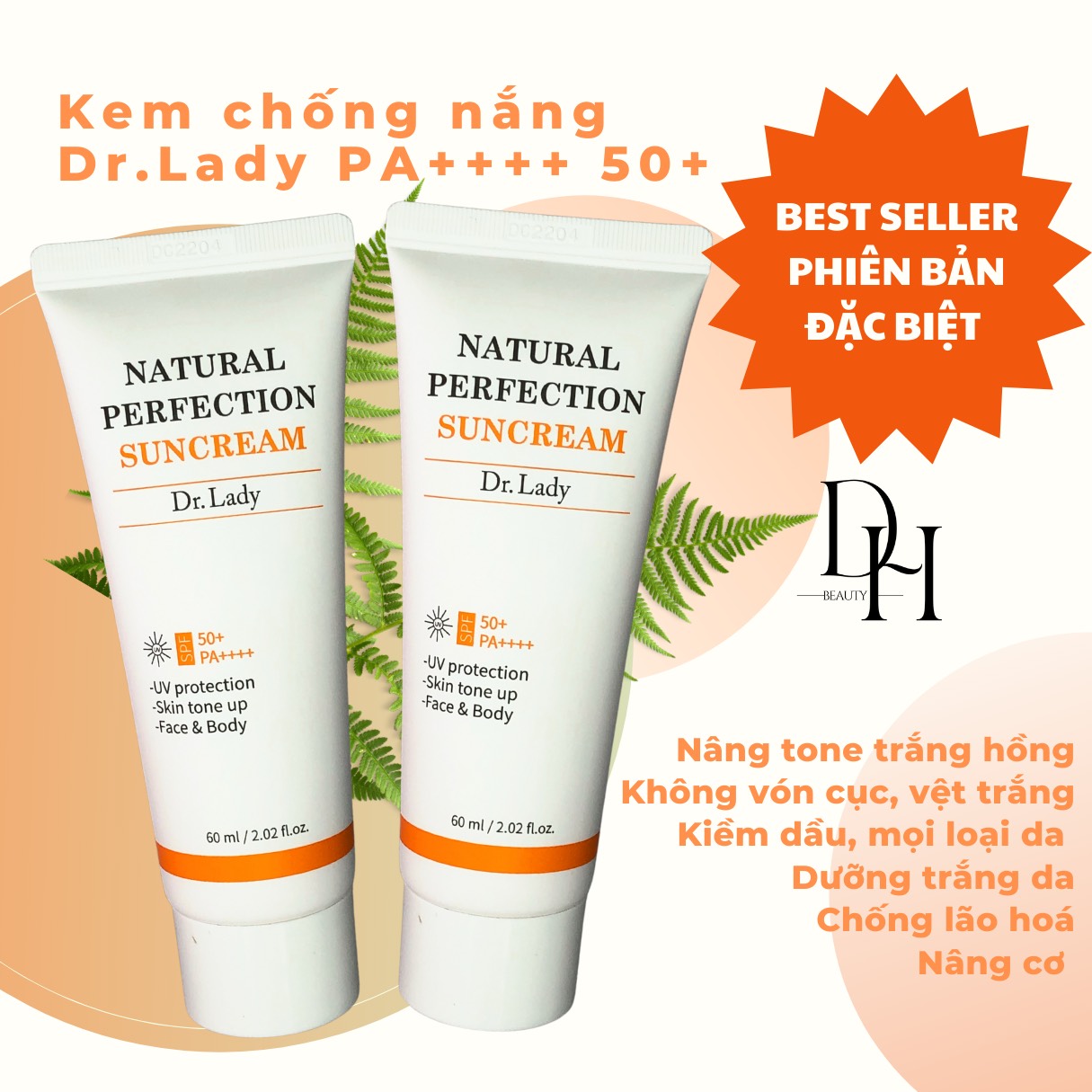 Kem chống nắng Dr lady - Natural Perfection/kiềm dầu nâng tone/ 60ml/ Date 2026