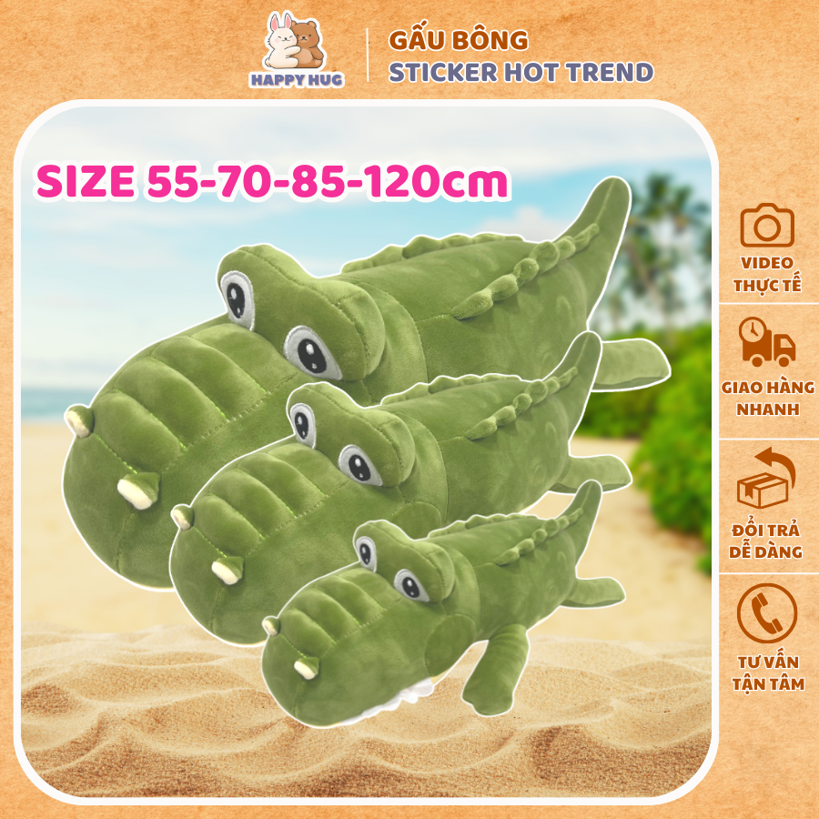 Gối ôm thú bông cá sấu size 55/70/85/120cm, gấu bông ôm nằm - gấu bông happy hug