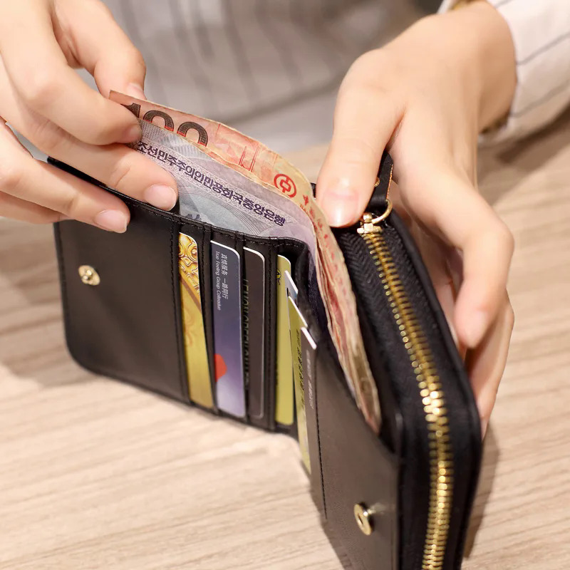 Phụ nữ ngắn Ví PU da Nữ Kẻ Sọc Ví Nubuck chủ thẻ ví thời trang người phụ nữ nhỏ dây kéo Ví với ví tiền xu