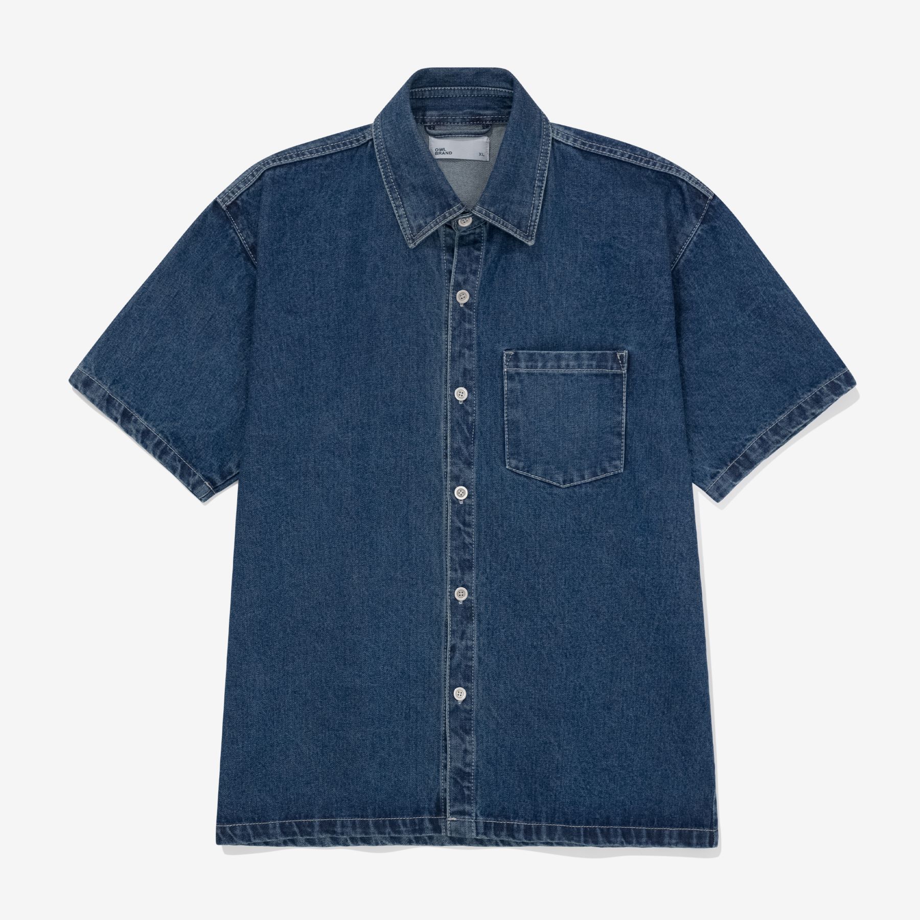 Áo Sơ mi jean tay ngắn Owlbrand AAO/ Xanh đậm
