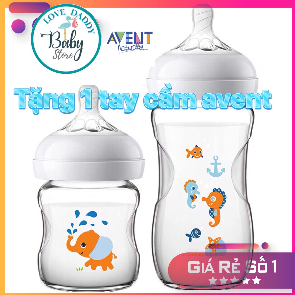 Bình Sữa  Avent Thủy Tinh Chính Hãng 120ml Và 240ml Cho Bé Sơ Sinh Đến 18 Tháng Tuổi, Cho Thay Đổi Size Núm Ty 0/1/2/3/4/3+/Y, Tặng Kèm Tay Cầm