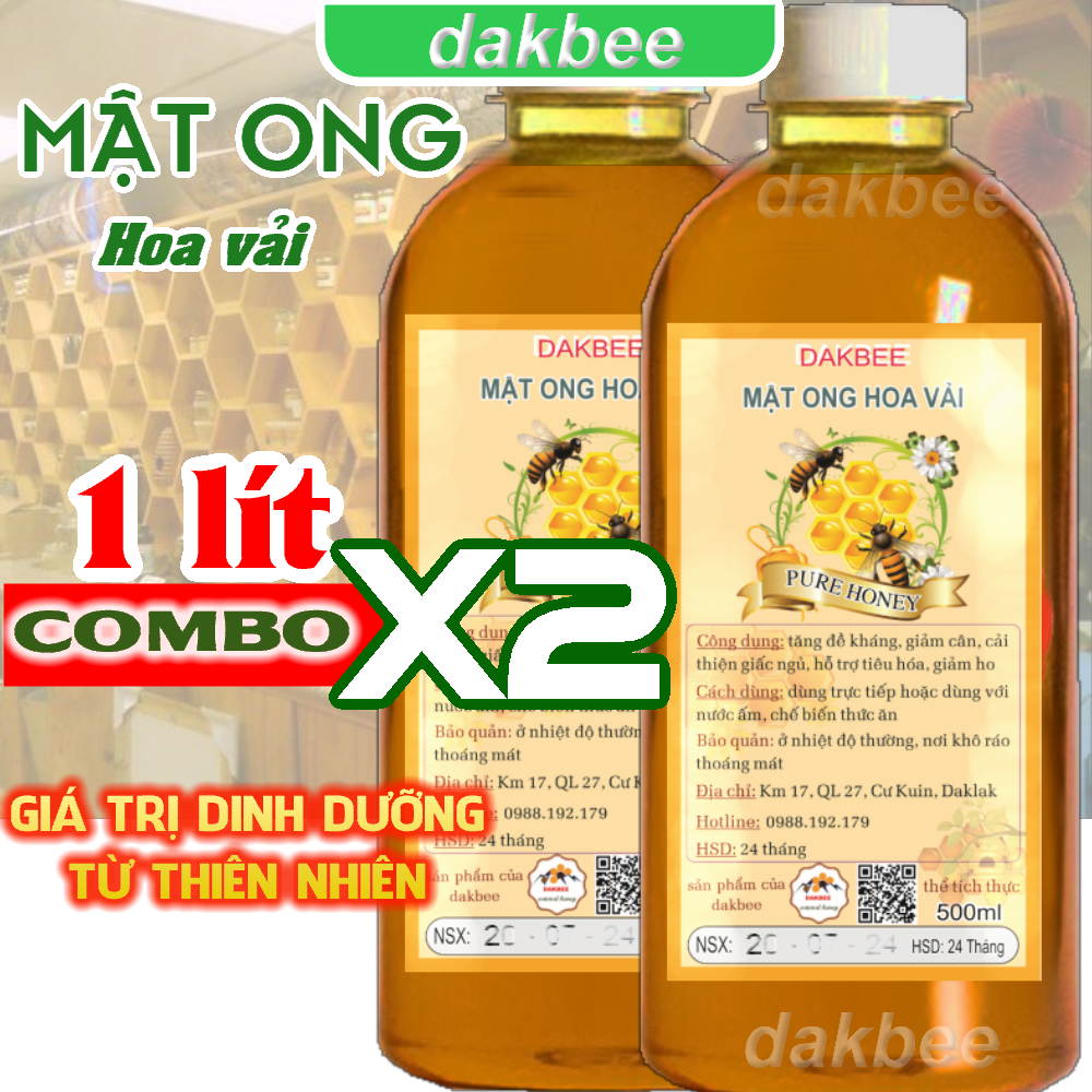 1 lít (2 chai) = 1300g Mật ong rừng hoa vải nguyên chất tăng cường sức khỏe, sức đề kháng -[dakbee]