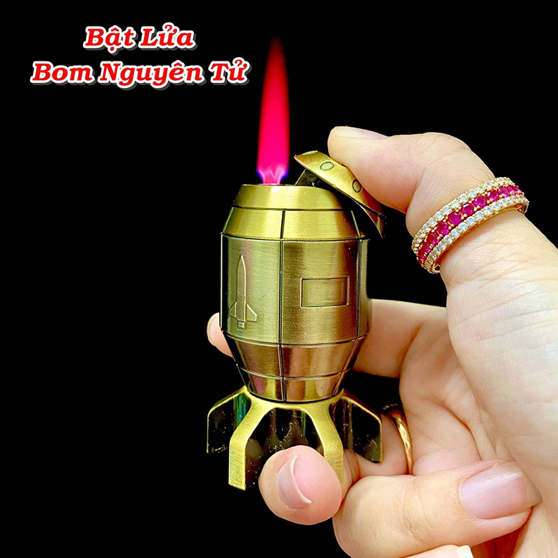 Hột quẹt bật lửa khè hình trái bom nguyên tử có thể xoay kim loại - xài gas