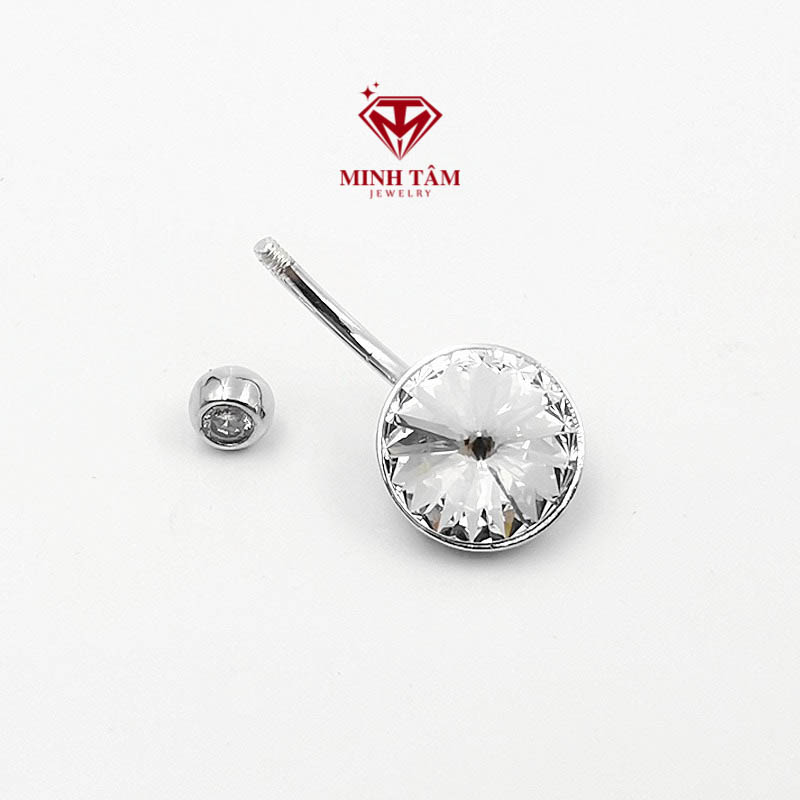 Khuyên rốn bạc 925 hình tròn hoa cúc khảm trai hàng cao cấp-Minh Tâm Jewelry