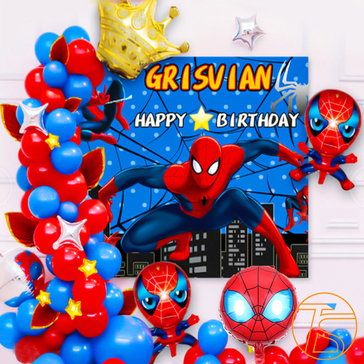 Bộ trang trí sinh nhật người nhện spider man - Phụ kiện decor trang trí nhà cửa - Đồ trang trí tiệc thôi nôi - Bong bóng happy birthday - Chữ trang trí đầy tháng - Sét trang trí tiệc sinh nhật cho bé trai bé gái cute