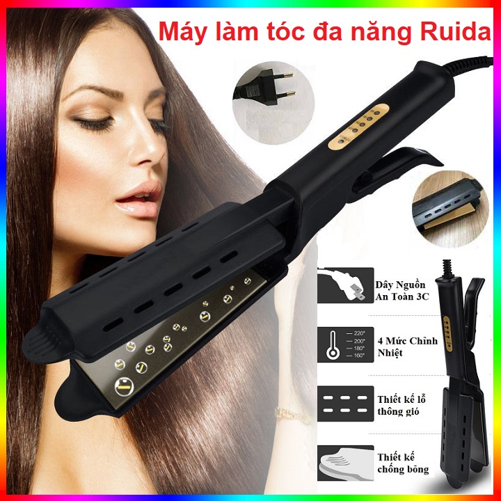 Máy duỗi tóc thẳng 4 mức nhiệt độ RUIDA, máy ép tóc, máy uốn tóc mini, máy là tóc, máy làm tóc đa năng, máy tạo kiểu tóc chống bỏng, làm nóng nhanh, an toàn khi sử dụng