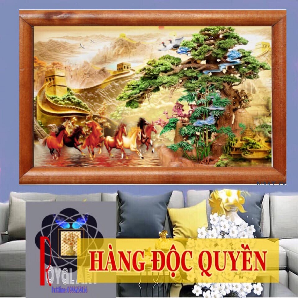 TRANH DÁN TƯỜNG GIẢ GỖ MÃ ĐÁO THÀNH CÔNG - CHẤT LIỆU VẢI LỤA 3D. KÍCH THƯỚC CAO80Cm NGANG 1m2 khhung giả như hình. Royal Art Shop