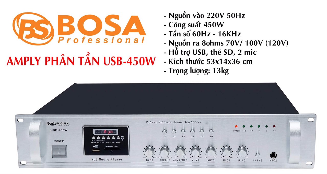 HCMTrả góp 0%Amply phân tần Bosa USB-450W