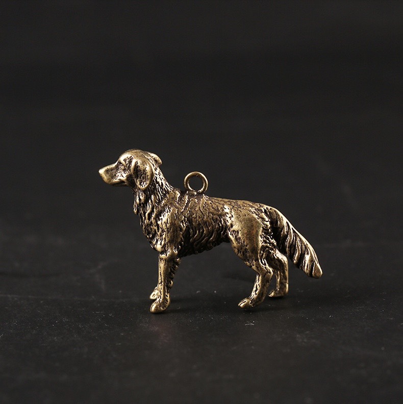 Tượng Đồng Phong Thủy Hình Chú Chó Golden Trang Trí Đem Lại May Mắn, Móc Khoá Mặt Dây Chuyền (Kích cỡ: 3.2 x 4.7cm)