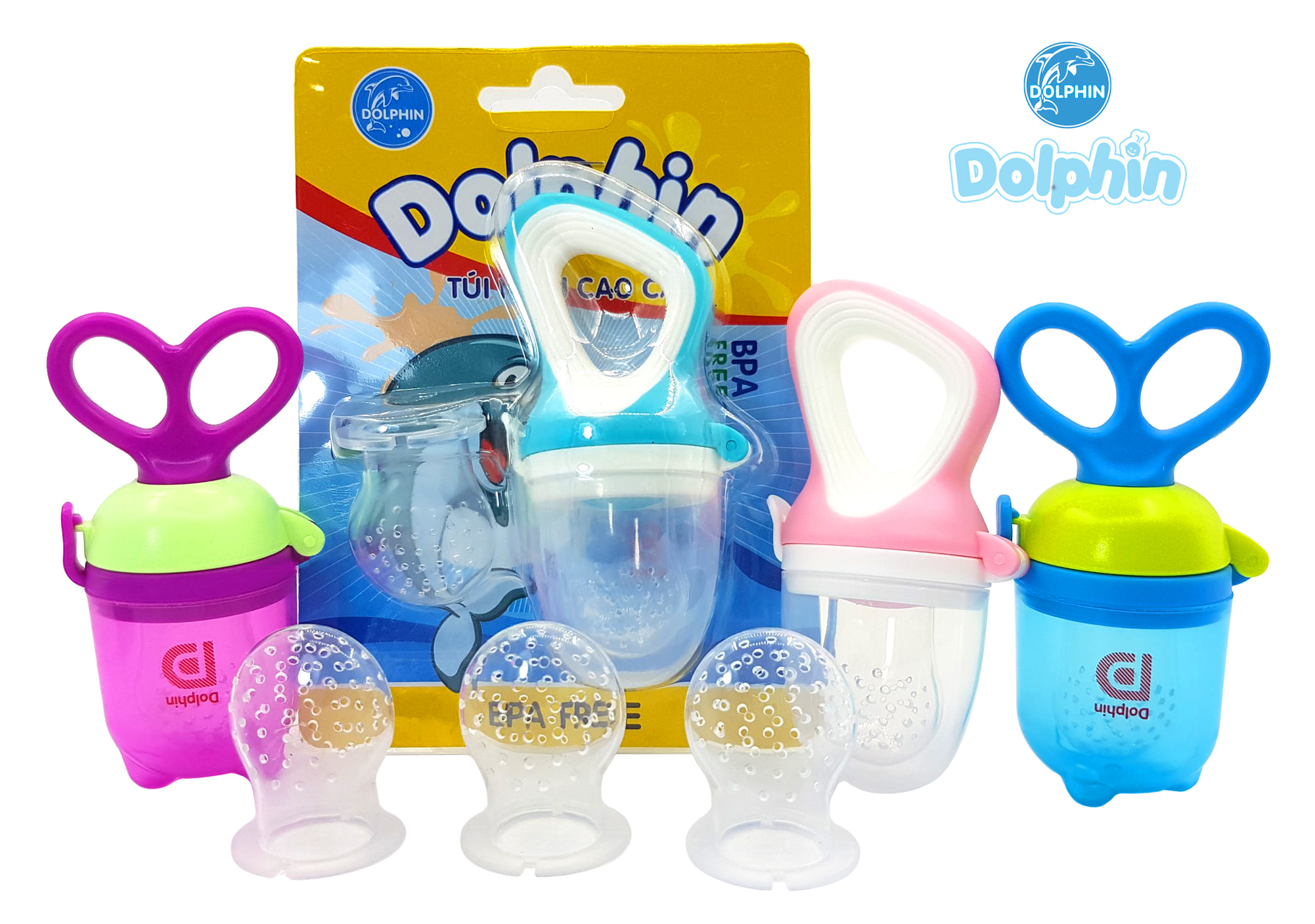 Túi nhai silicone dolphin cao cấp chống hóc cho bé làm quen với đồ ăn dặm
