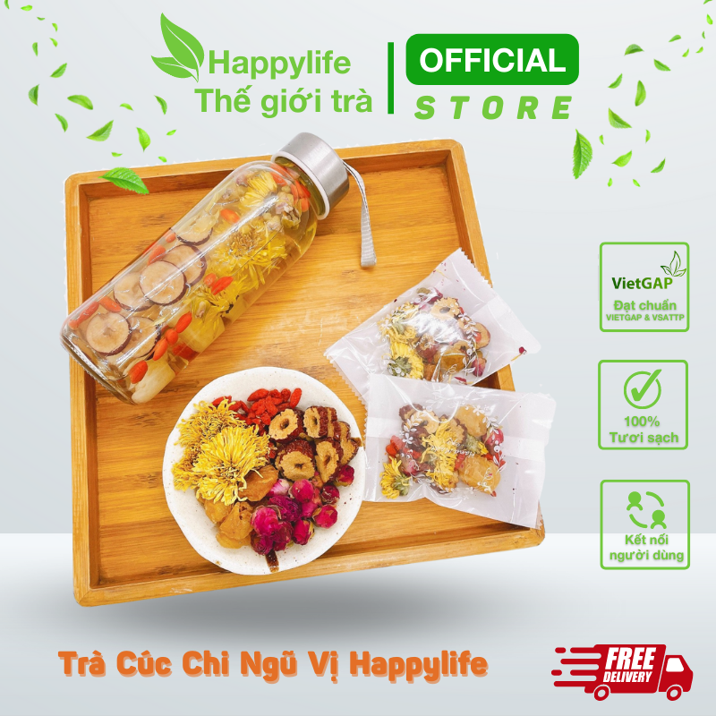 Trà cúc chi ngũ vị happylife - set 30 gói tặng 1 bình thủy tinh 350ml