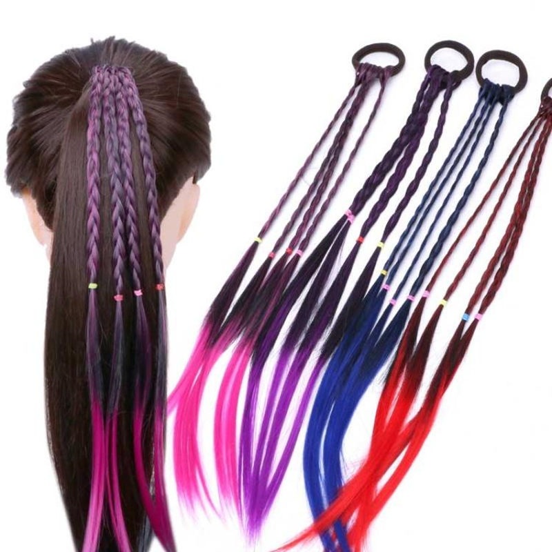 Dây buộc tóc giả 4 lọn tết bím nhiều màu cho bé gái
