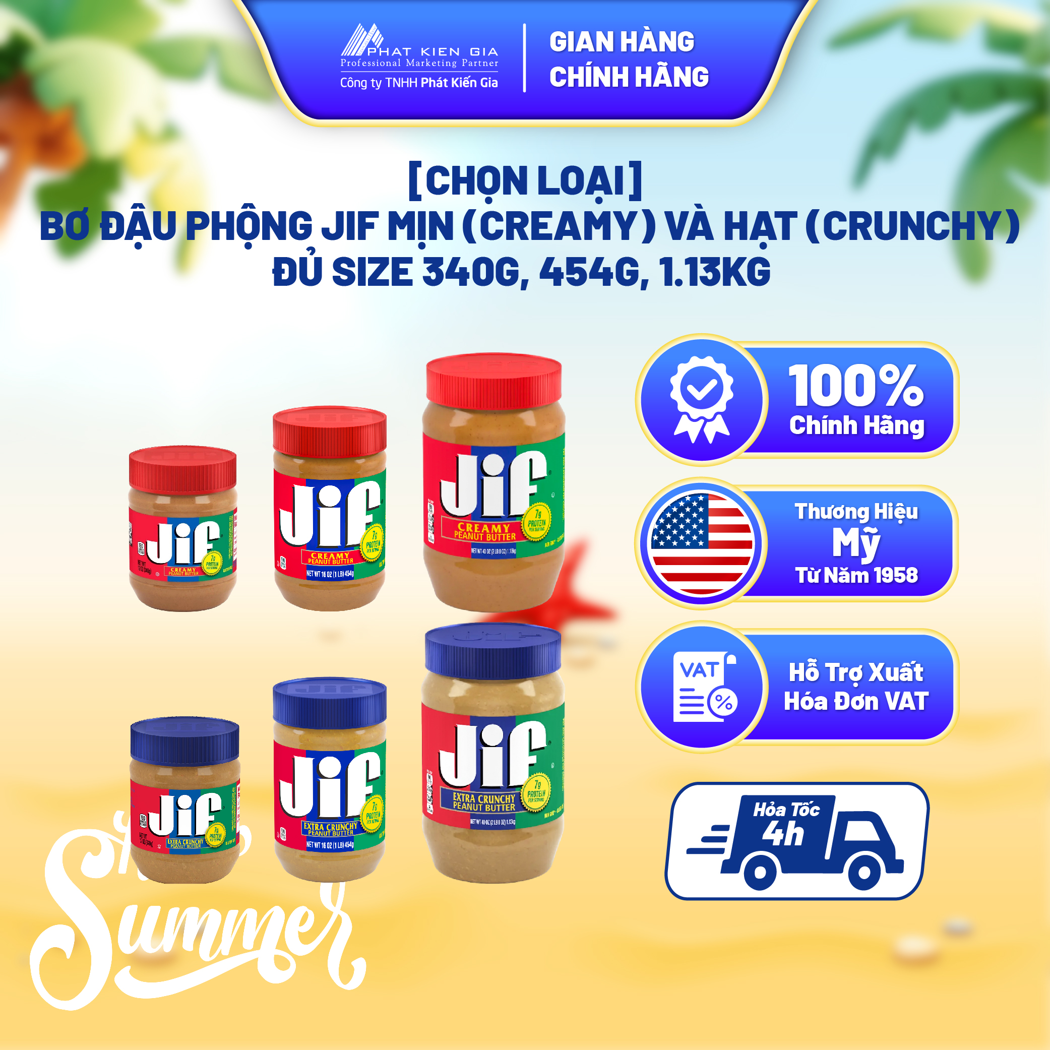 [CHỌN LOẠI] Bơ Đậu Phộng Jif Mịn (Creamy) và Hạt (Crunchy) đủ size 340g, 454g, 1.13kg - Nhập Khẩu Mỹ