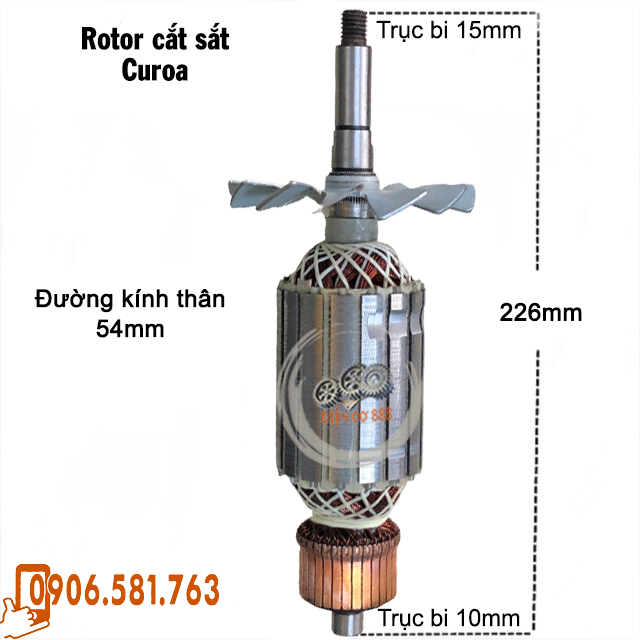 Rotor cắt sắt dây curoa - dây đai thân 54mm dài 225mm - Tặng chổi than