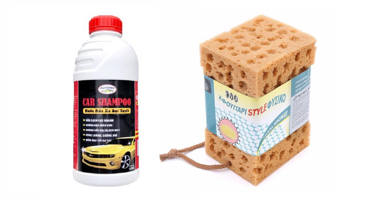 Nước rửa xe bọt tuyết Car Shampoo Autopro 1L kèm mút lau rửa xe GSG408