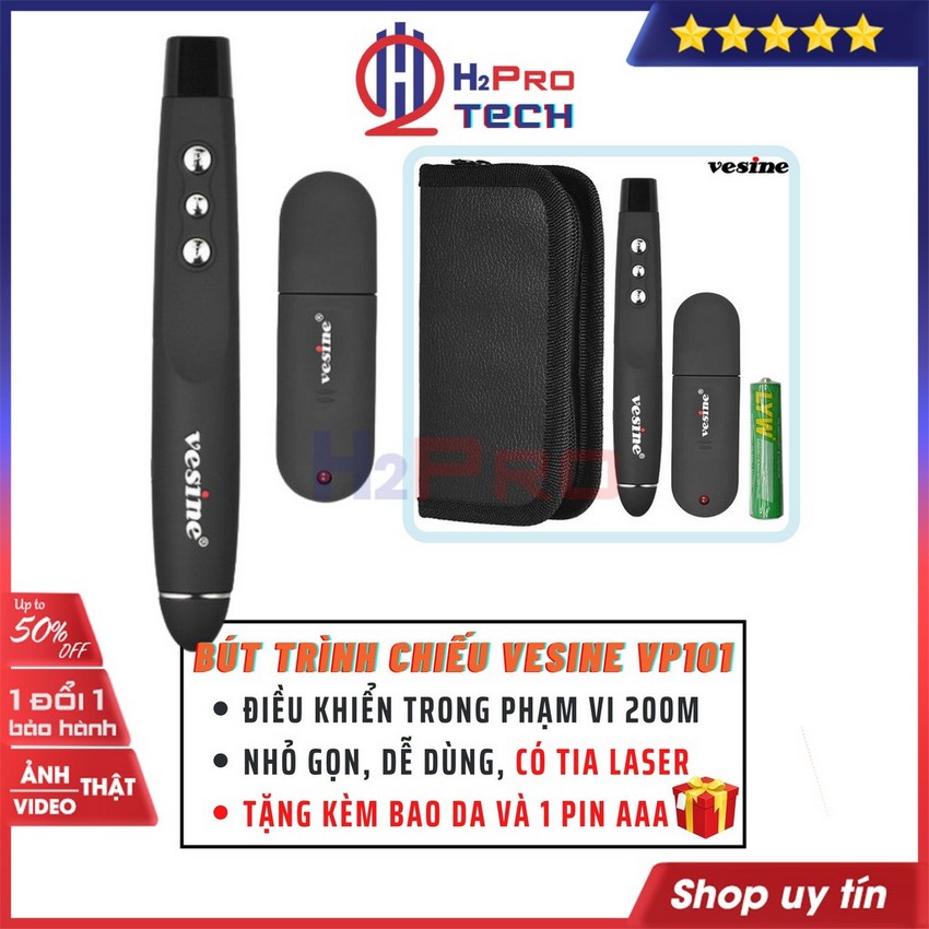 Bút trình chiếu slide vesine vp101, bút trình chiếu thuyết trình không dây 2.4ghz usb, điều khiển từ xa 200m-h2pro tech