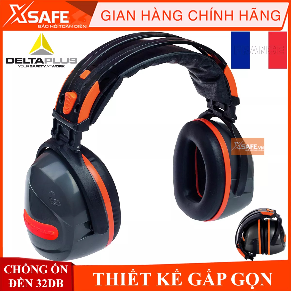 Chụp tai chống ồn Deltaplus Yas Marina điều chỉnh được độ cao có thể gấp gọn Chụp tai chống ồn bảo vệ tai cao cấp từ Pháp