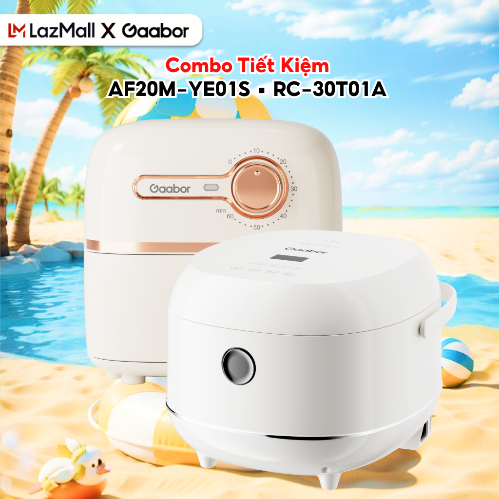 Combo 433 Nồi chiên không dầu mini 2L Gaabor AF20M-YE01S hẹn giờ 60 phút và nồi cơm điện cảm ứng 1.2L RC-30T01A 5 chế độ nấu hẹn giờ tùy chỉnh - Bảo hành 12 tháng 1 đổi 1