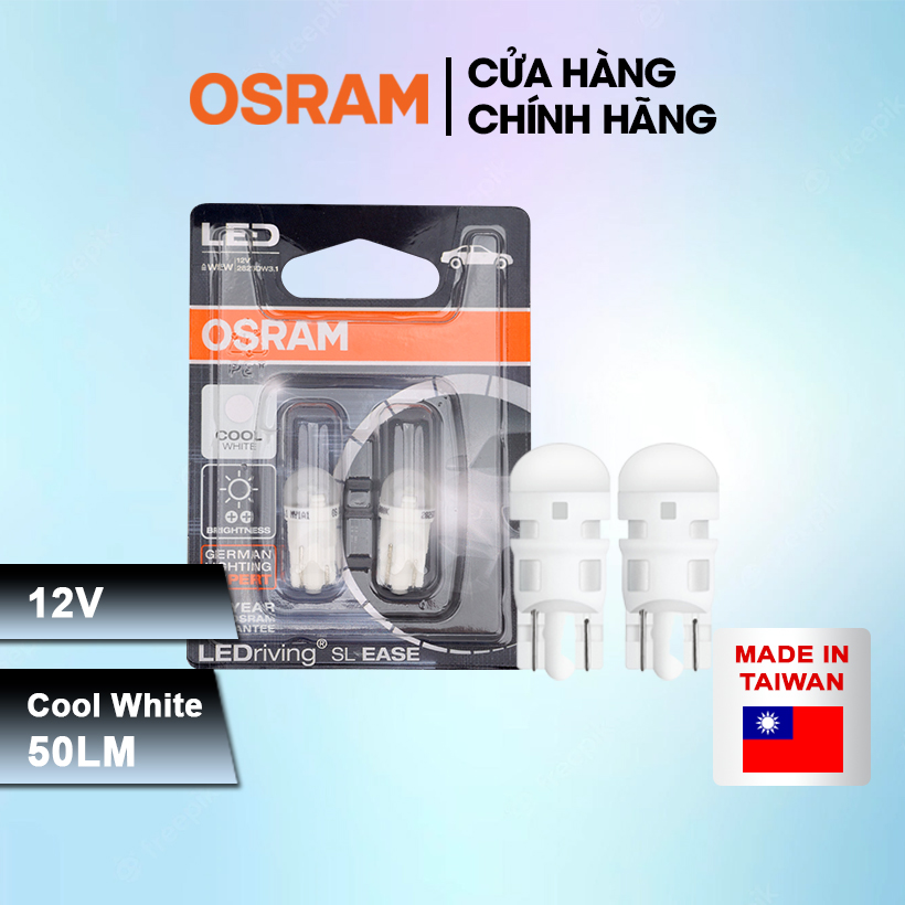 Combo 2 Bóng Đèn Led Chân Ghim Nhỏ OSRAM Standard T10 W5W 12V Màu Trắng Cool - Nhập Khẩu Chính Hãng