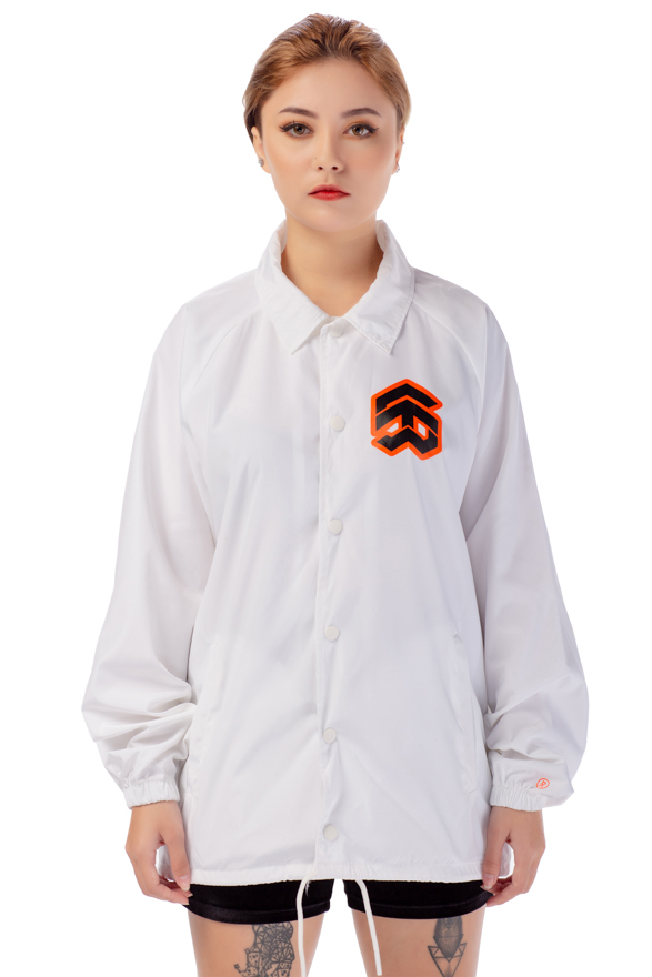 5THEWAY® Áo Khoác Dù Trắng aka /stroke/ BIG LOGO COACH JACKET™ in WHITE™