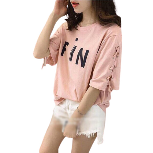Áo thun nữ in chữ FIN tay ngắn đan dây thời trang mới Adc 17