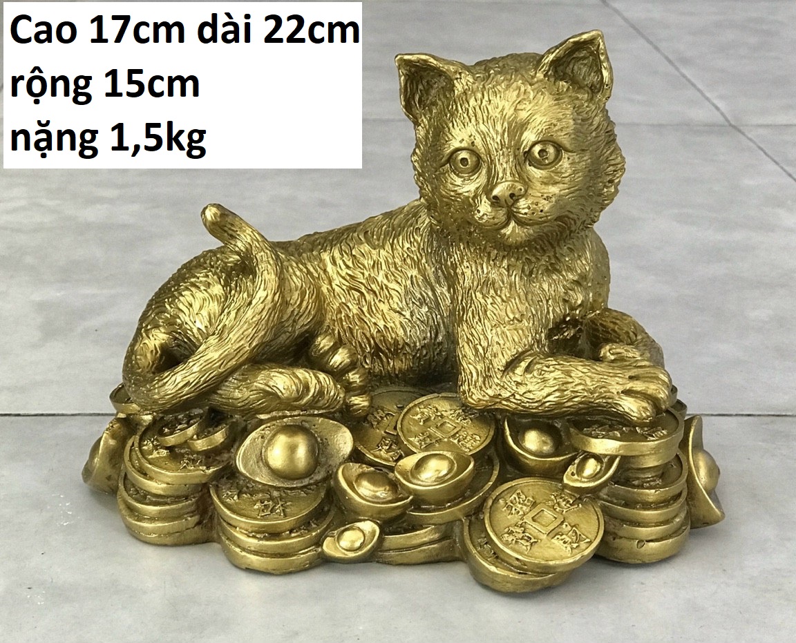 Tượng mèo nằm tiền vàng bằng đồng MS72