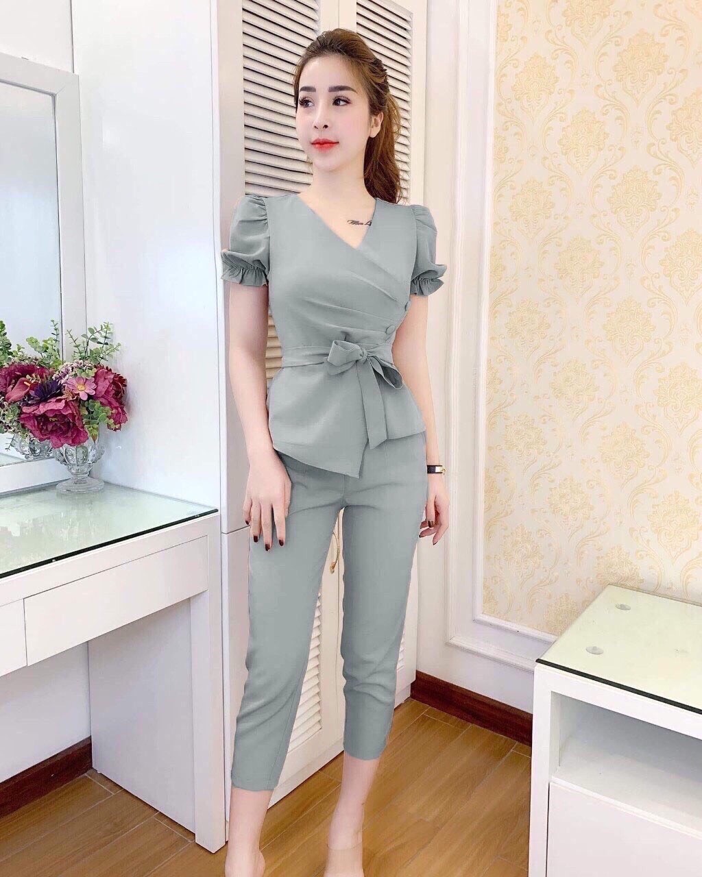 Set bộ tay phồng cột eo sang chảnh - qc39