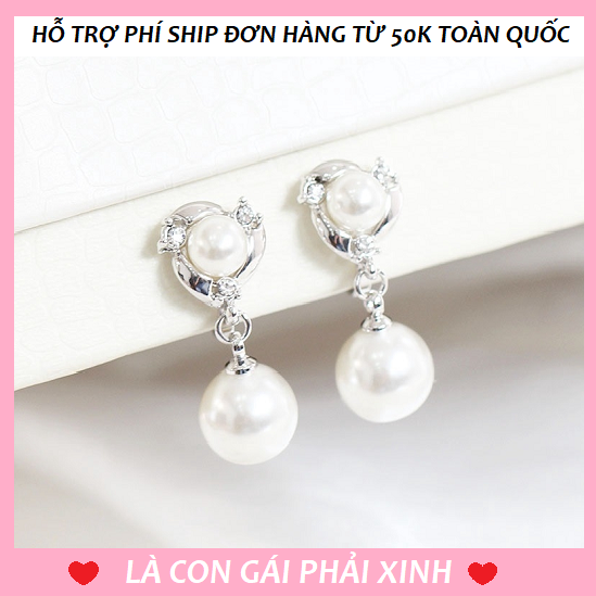 [HCM]Bông tai bạc nữ trang sức khuyên tai nữ đeo sát tai gắn ngọc trai nhân tạo khóa móc đeo sát tai chắc chắn chất liệu không gỉ không gây kích ứng da khi đeo