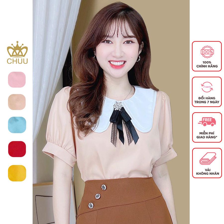 Áo sơ mi công sở nữ cổ tròn oval freesize chuu a8013